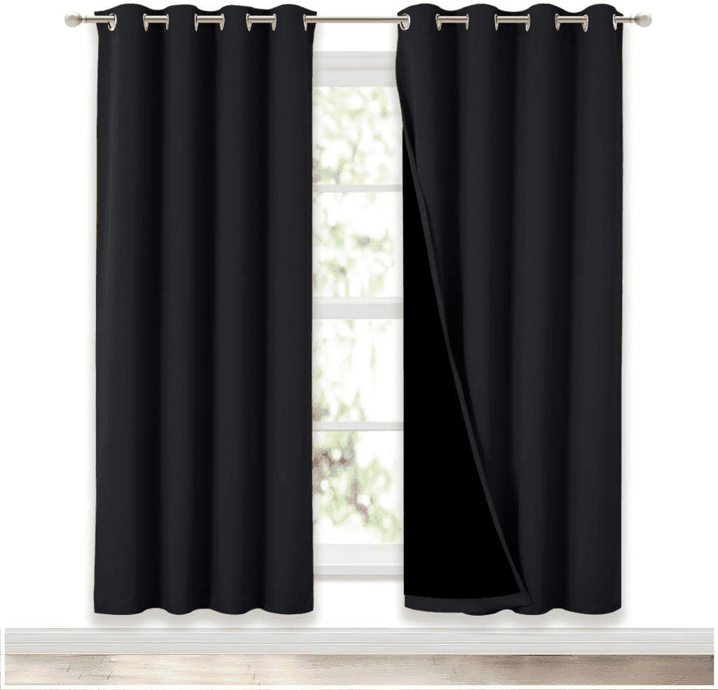 NICETOWN Full Blackout Curtains, 52x72 inches, Black, 2 Panels photo 1