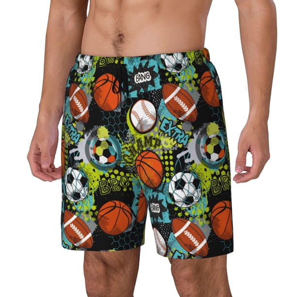Fotbe Balls Traje de Baño para Hombre – Shorts de Natación de Secado Rápido con Forro y Bolsillos-Large