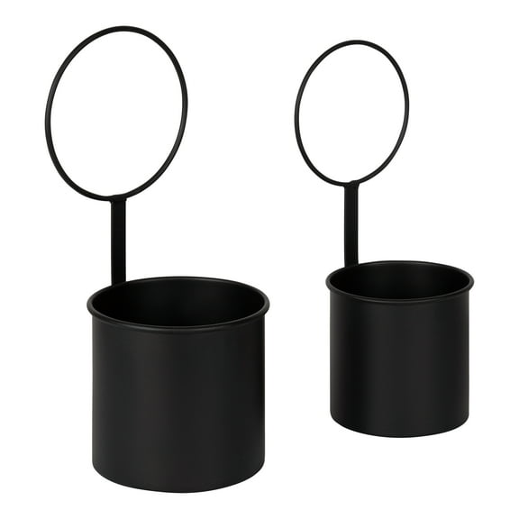Kate and Laurel Kellet Modern Wall Planter, Set of 2, Black, Geometric Indoor Hanging Planters