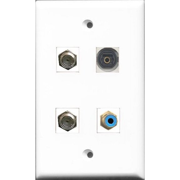 RiteAV 1 Port RCA Blue 2 Port Coax Cable TV- F-Type and 1 Port Toslink Wall Plate