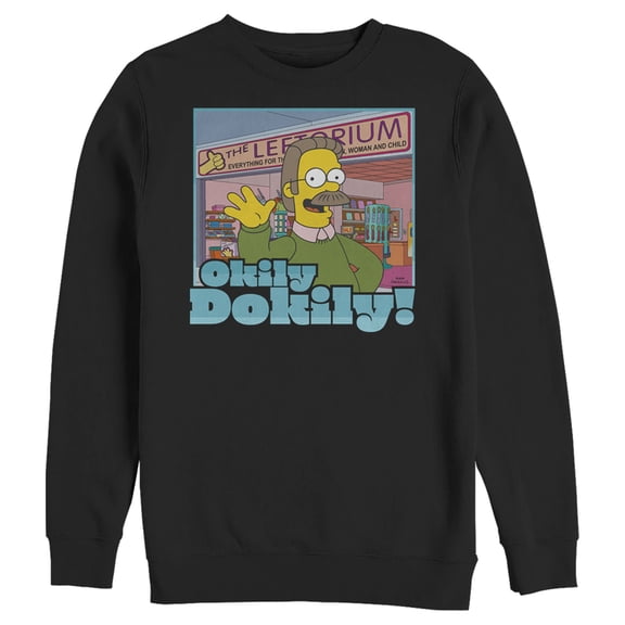 Men's The Simpsons Ned Flanders Leftorium Okily Dokily  Sweatshirt Black Large