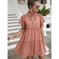 thumbnail image 4 of Vestido, Mini vestido de manga corta con volantes y cuello alto para mujer Meterk Rosa/Grande, 4 of 7