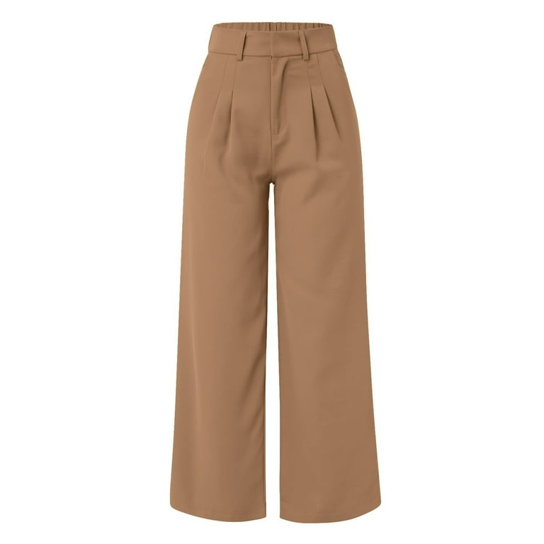 TrendOFT Womens Wide Leg Dress Pants Pull On Stretchy Work Pants Women High  Waisted Business Casual Trousers with Pockets Khaki M - Walmart.com