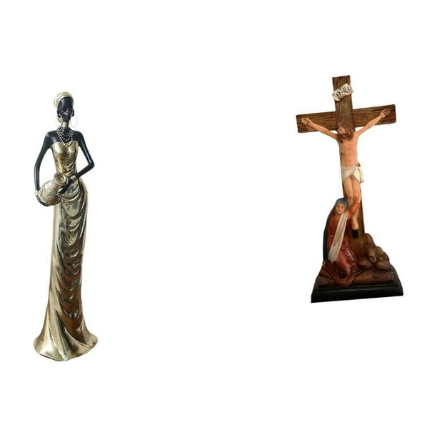 Figura africana, estatua de la Madre María, cruz de Jesús, figura de escritorio, artesanía de resina con detalles elegantes, adecuada para el hogar, l