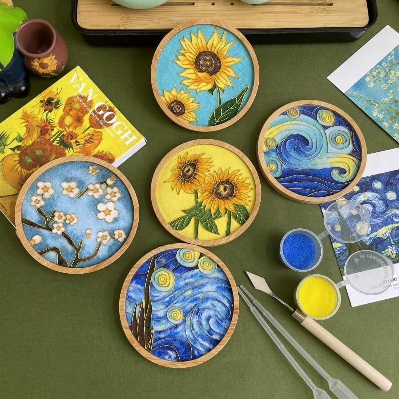 DIY Coaster Craft Kits, Cloisonne Filigree Enamel Art Painting Crafts Coasters Starter Kit, DIY Craft Coasters Supplies for Adults, Hobby for Adults Women Elderly, Handmade Home Decor Gifts