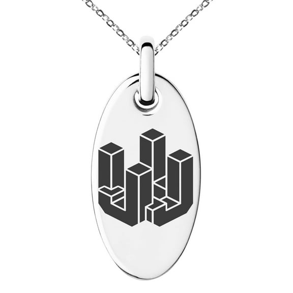 Tioneer Stainless Steel Letter J Initial 3D Cube Box Monogram Engraved Small Oval Charm Pendant Necklace