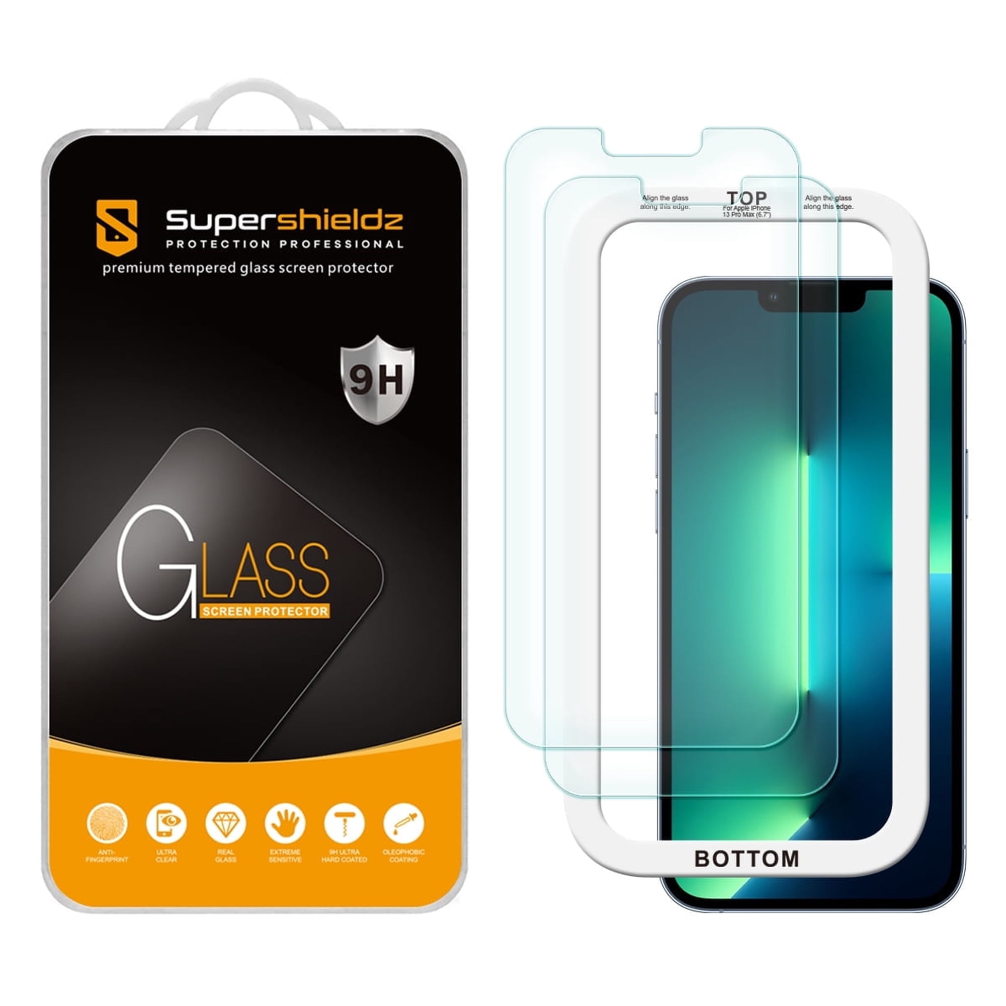(2 Pack) Supershieldz Designed for iPhone 14 Plus/ iPhone 13 Pro Max (6.7 inch) Tempered Glass Screen Protector with (Easy Installation Tray) Anti Scratch, Bubble Free