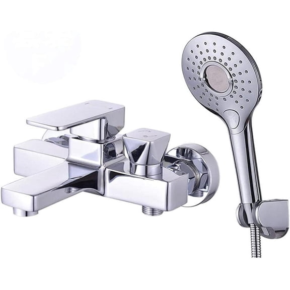 bathtub faucet Wall Mounted Bathtub Faucet with Shower Chrome Brass Cold and Hot Water Bath Double Hole Shower Faucet-G