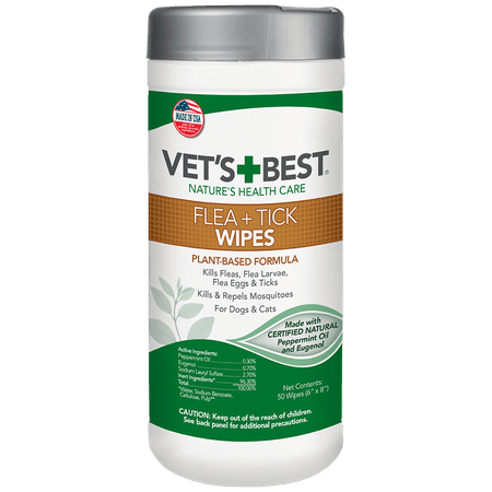 Vet's Best Flea and Tick Wipes for Dogs and Cats | Targeted Flea & Tick Application | Multi-Purpose Flea Treatment for Dogs and Cats | 50 (Best Flea For Cats)
