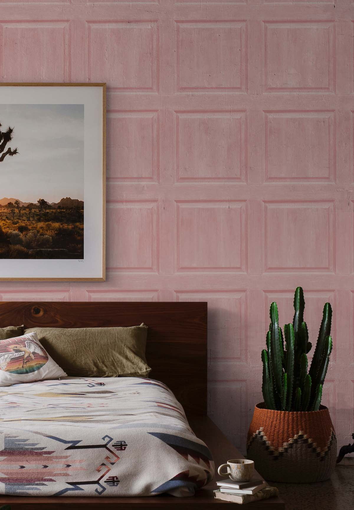NextWall Arthouse Washed Faux Panel Peel and Stick Wallpaper 20.5 in. W x 18 ft. L - Blush
