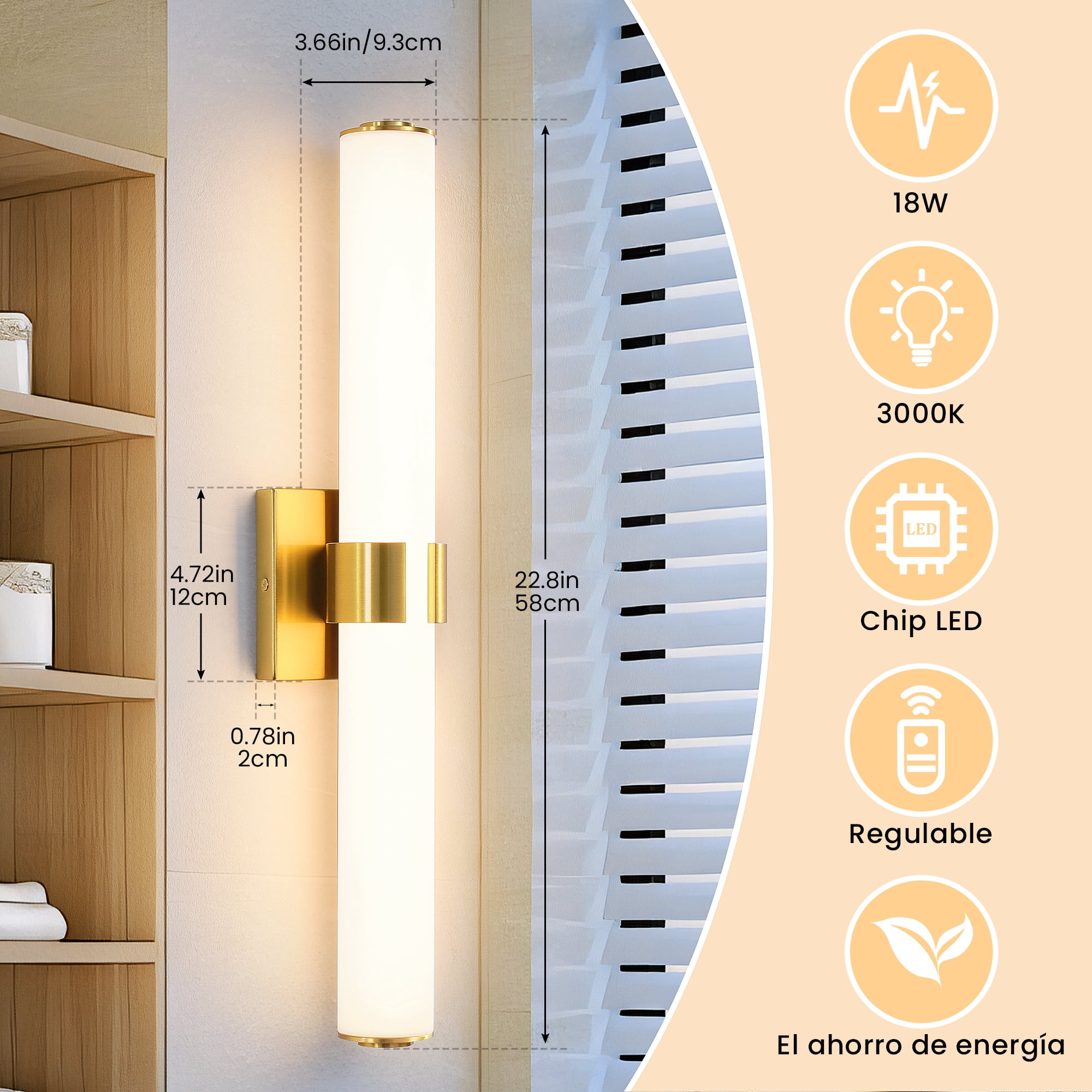 KAISITE Modern 1-Light Dimmable LED Bathroom Vanity Light, Waterproof Lamps for Bathroom, Acrylic Lampshade
