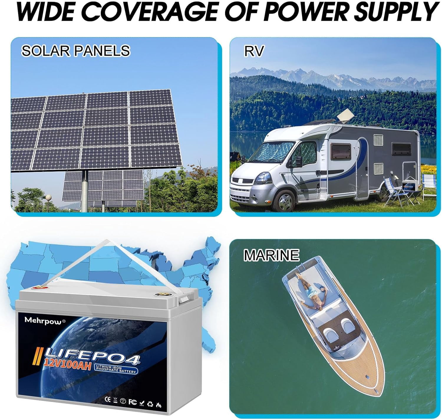 Mehrpow 12V 100Ah Bluetooth LiFePO4 Battery, 100Ah Lithium Battery with 100A BMS, 12V Lithium Batteries 15000+ Cycles at 100% DOD, Perfect for RV, Camping, Solar Panel System, Marine, Trolling Motor