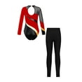 thumbnail image 2 of Doomiva Kids Girls Sparkle Long Sleeve Ballet Dance Gymnastics Leotard Bodysuit Unitard with Leggings Trousers Set Red&Black 16, 2 of 6