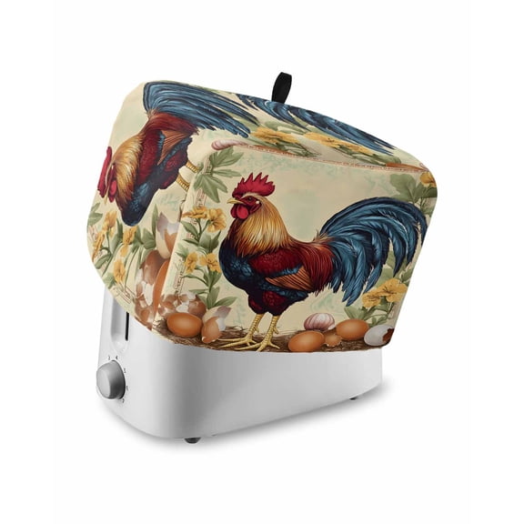Fsddascl Vintage Rooster Toaster Cover 2 Slice, Small Kitchen Appliance Covers, Retro Summer Flowers Pastoral Toaster Oven Cover with Loop, Bread Machine Cover Polyester Dust Cover Protection