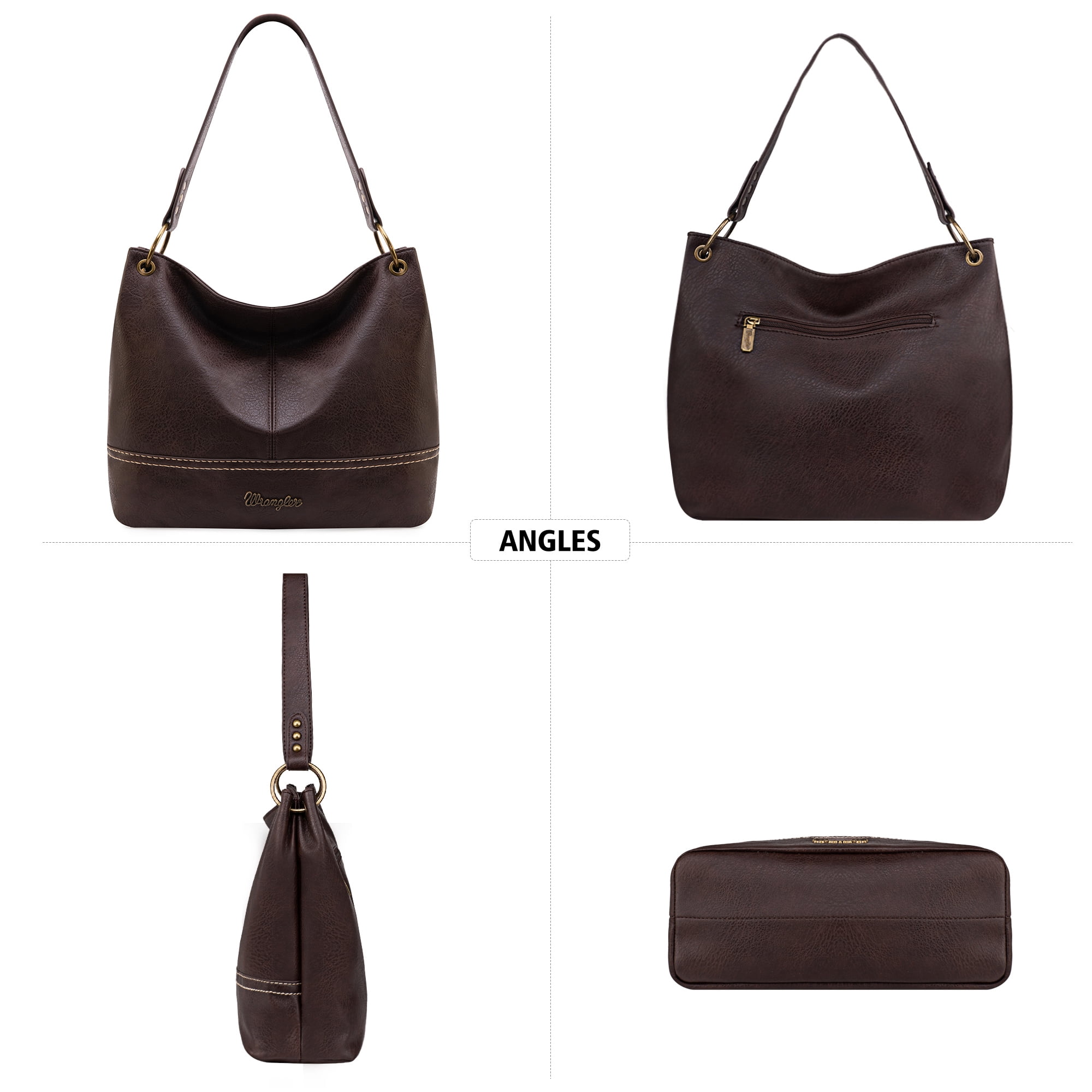 Wrangler Hobo Bags for Women Leather Tote Bag Shoulder Bag Top Handle Satchel Purses and Handbags, Solid Coffee