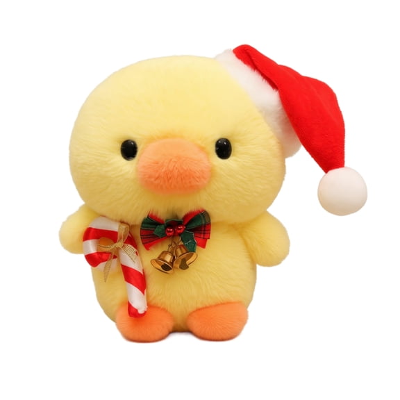 Christmas Duck Plush Toy Stuffed Animal | Cute Cartoon Design Wearing Red Santa Hat Holding Candy Cane Accessory Christmas Gift Holiday Decoration