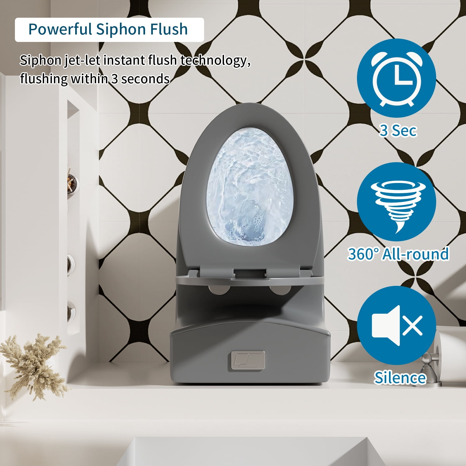 One-Piece Toilet,1.1/1.6 GPF Elongated Modern Toilet,Soft Closing Seat,Siphonic S-trap,LIGHT GREY 02