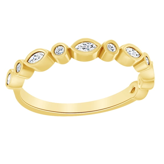 AFFY Marquise White Natural Diamond Anniversary Band Ring In 14K Solid Yellow Gold (0.25 Ct), Ring Size-4