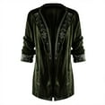 thumbnail image 5 of Women's Long Velvet Jacket, Retro Printed Edge Design, Patchwork Sleeve Casual Coat, Elegant Tailored Fit, Boho Chic Duster, Evening Wear Cover Up Blackish Green L, 5 of 6