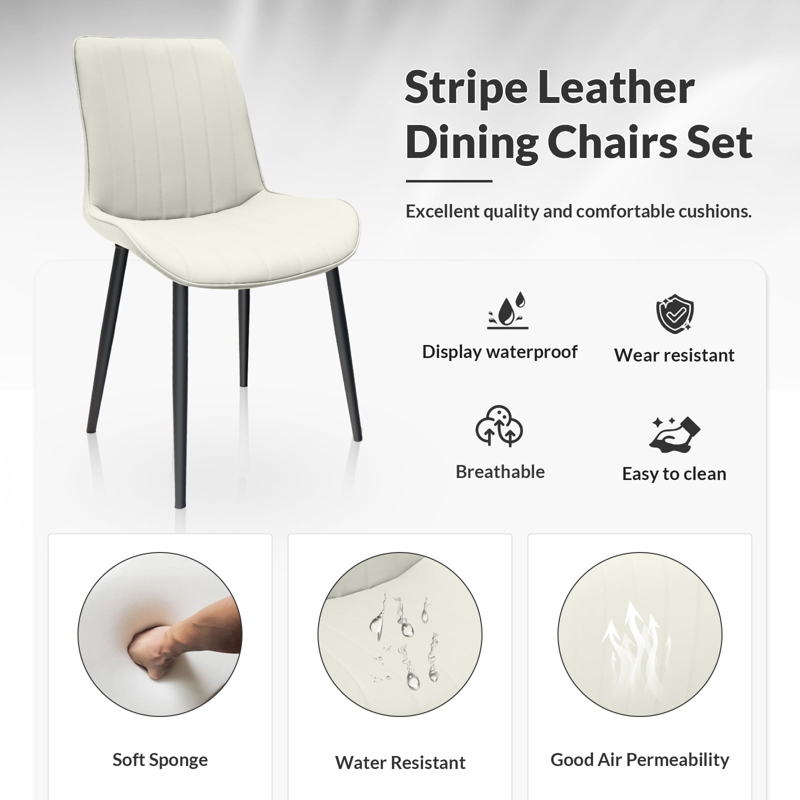 MAYEERTY White Red PU Leather Dining Chairs with Metal Legs, Wave Pattern Upholstered Armless Chair Set of 2 for Kitchen, Restaurant, Living, Meeting Room