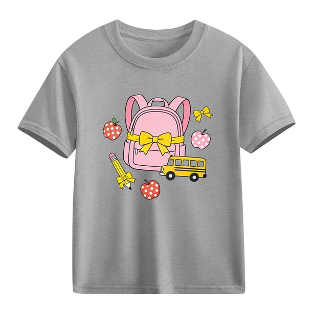 Blusas y camisas de manga corta con cuello redondo para niños y niñas, camisetas gráficas de manga corta, blusas con estampados bonitos para la temporada escolar.