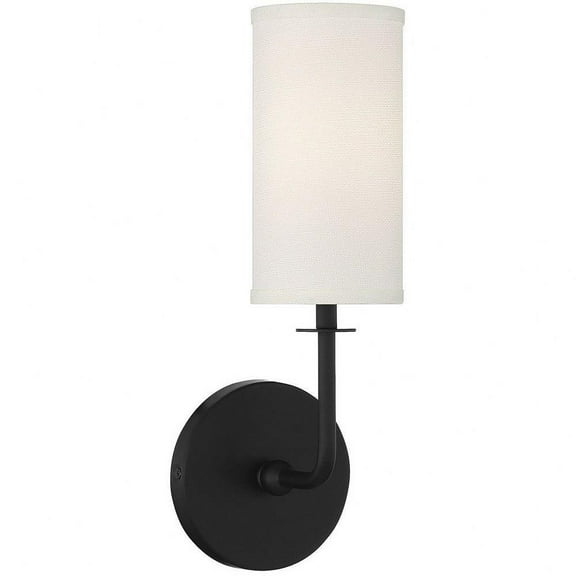 1 Light Contemporary Metal Wall Sconce with Cylinder White Fabric Shade-15 inches H By 5 inches W-Matte Black Finish Bailey Street Home