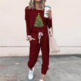thumbnail image 2 of ChaoHeng Women's Christmas Fashionable Loose Print Long Sleeve Round Neck Drawstring Casual Sets(Red,XL), 2 of 4