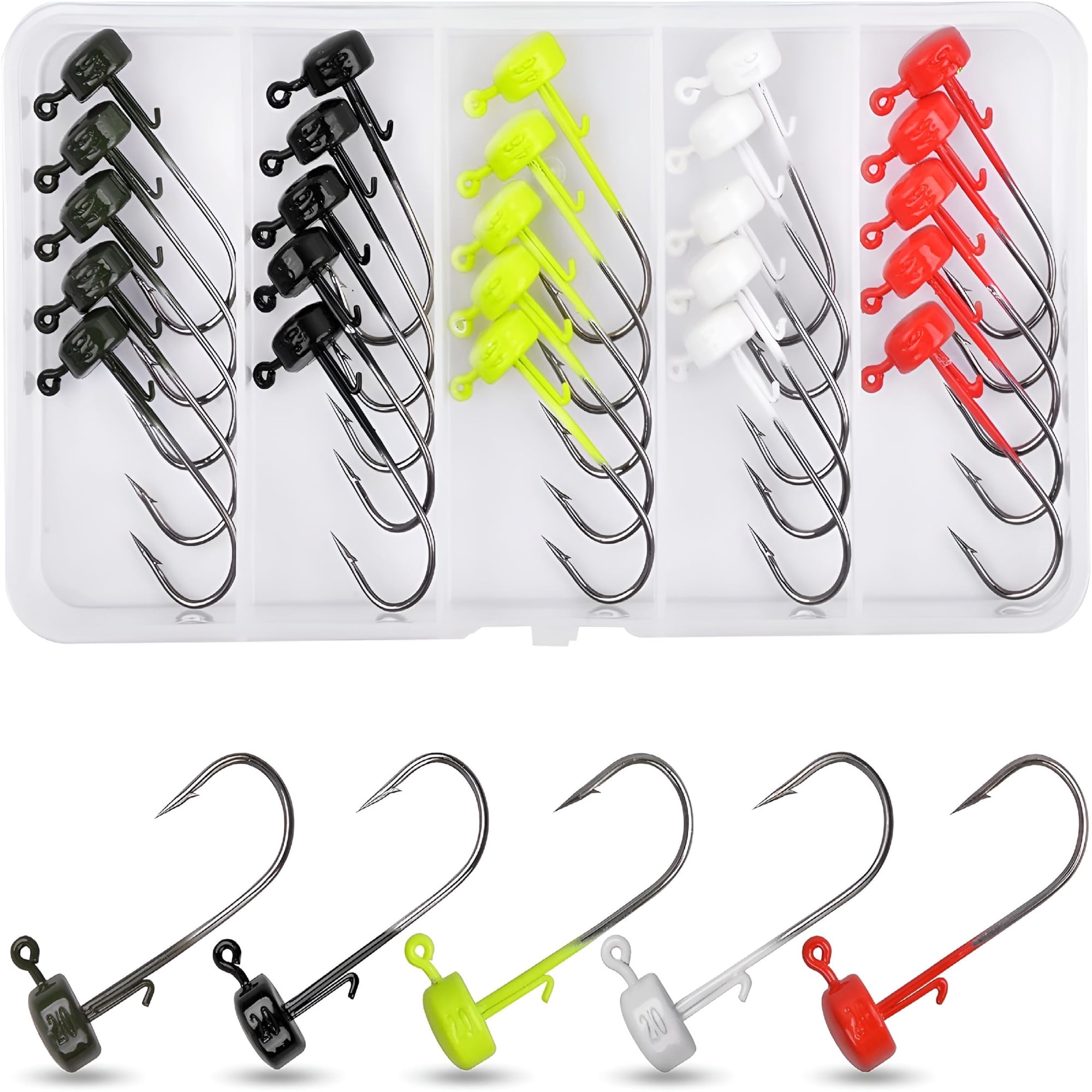 BESTSKY Mushroom Jig Heads Kit 20/25Pcs Finesse Shroom Head Jig Hooks for Soft Bait Lures Bass Crappie Jig Heads Fishing Hooks for Freshwater Saltwater 1/10Oz 1/8Oz 1/6Oz