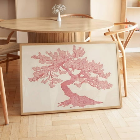 Cherry Blossom Print Linocut Tree Japanese Cherry Blossom Tree Print Pink Nature Prints Botanical Art Woodland Print Forest Wall Art Home Decor #1046, Unframed Poster Size 8x12