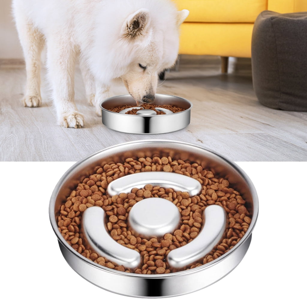 Pet Slow Feeder Dish Stainless Steel Feeding Bowl Dishwasher Safe For Small Puppy and Kittens