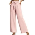 thumbnail image 2 of Women's Wide Leg Pants Adjustable Tie Knot Elastic Waist Palazzo Pants High Waist Loose Flowy Trousers with Pockets, 2 of 7