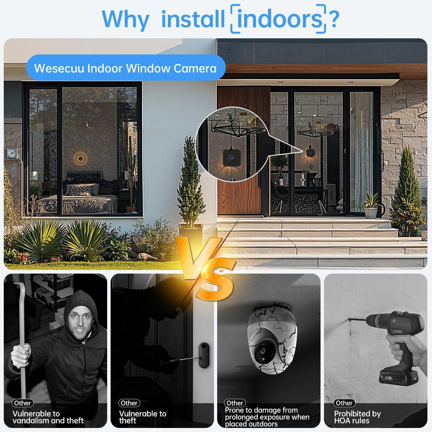 GBIUT Window Camera, 2.4G&5G WIFI Smart Security Camera, 2K Home Security Camera for Indoor Outdoor, Blacklight Full-Color, US Cloud, 911 Emergency Dispatch, Easy & Quick Install