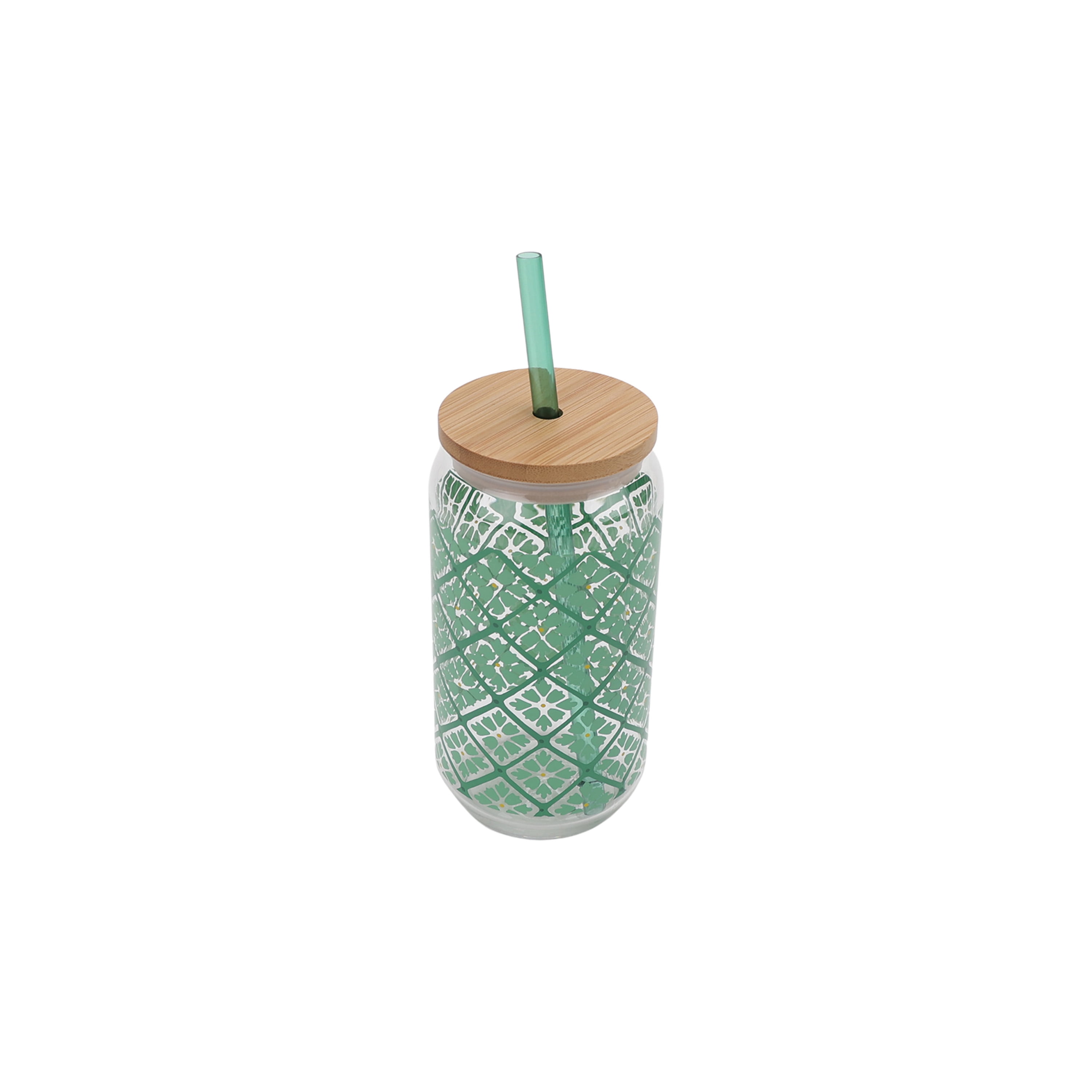 Mainstays by Becky G. & Alejandra 20-Ounce Acrylic Can Shape Tumbler, Green Tile Pattern