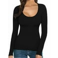 thumbnail image 3 of Women Long Sleeve Shirt Scoop Neck Tops Slim Fit Basic Top Base Layer Tee, 3 of 6