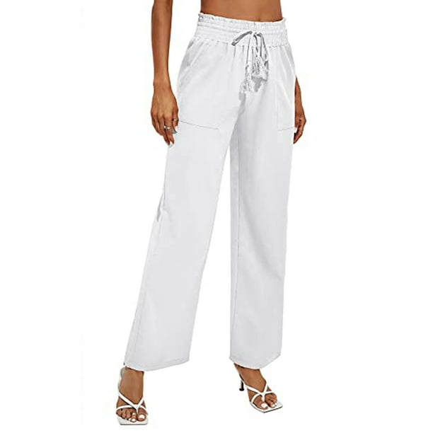 TRKIYQC Pantalones casuales de pierna ancha para mujer, pantalones sueltos con cordón de color sólido para adultos con bolsillos TRKIYQC moda