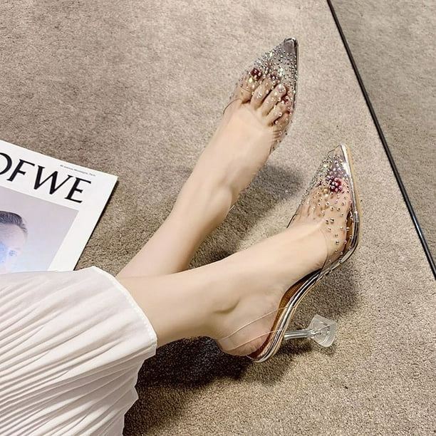 Sandalias de tacón alto de estilo coreano de verano para mujer, con tacón fino y cristales europeos y americanos