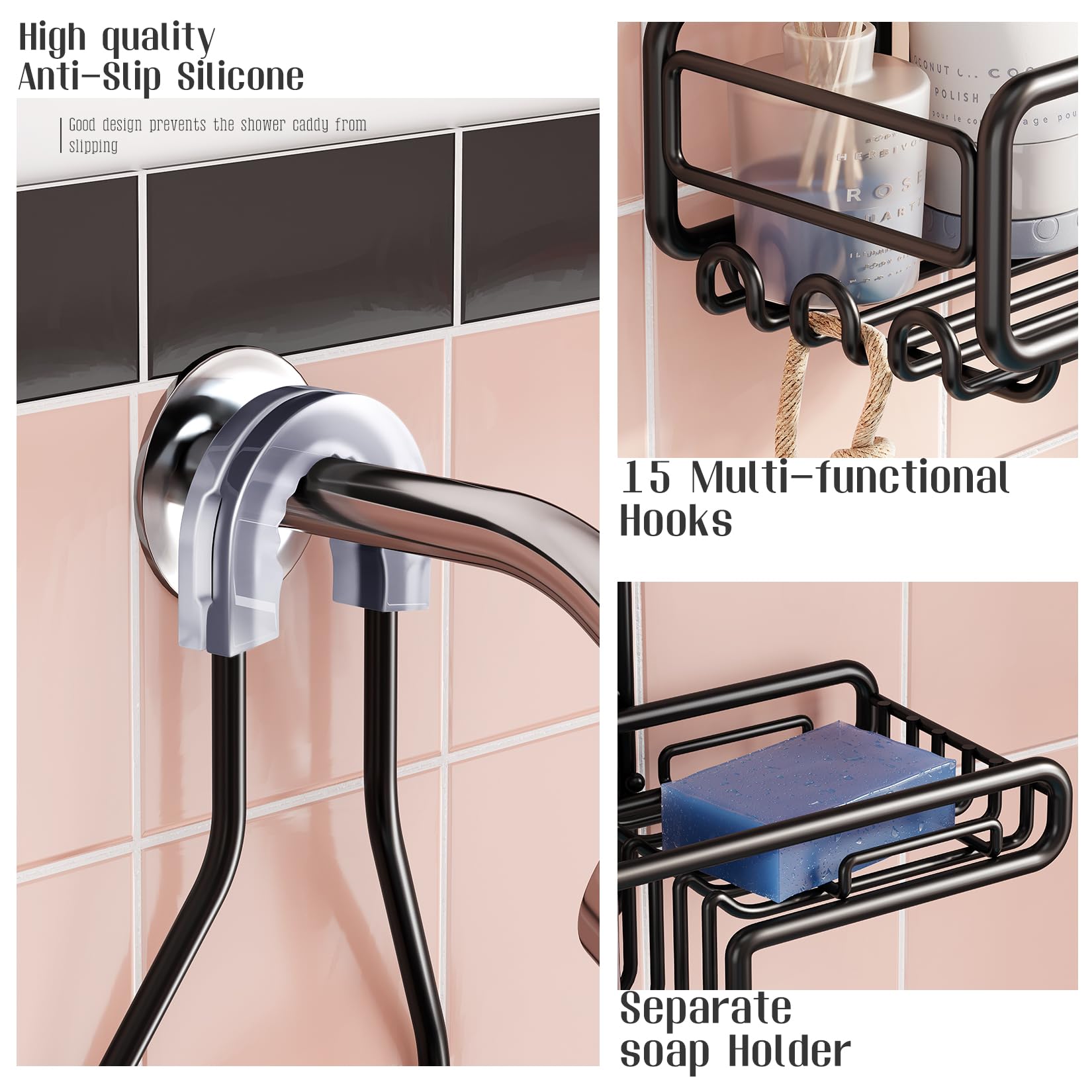 VANCORE Shower Caddy Hanging over Shower Head - Bathroom Shower Organizer Adjustable Rack for Tall Showerhead - Extra Large Storage Shelf for Big Shampoo Bottles with Soap Razor Holder