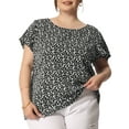 thumbnail image 1 of Blusa de manga corta con cuello redondo de flores retro de tama?o grande para mujer GRACE & GRANDEUR negra 1X, 1 of 1