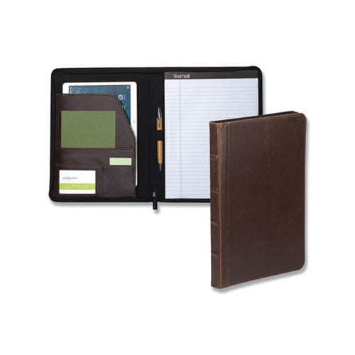 Vintage Hardback Zipper Portfolio Vinyl, Dark Brown, 11 x 8 1/2