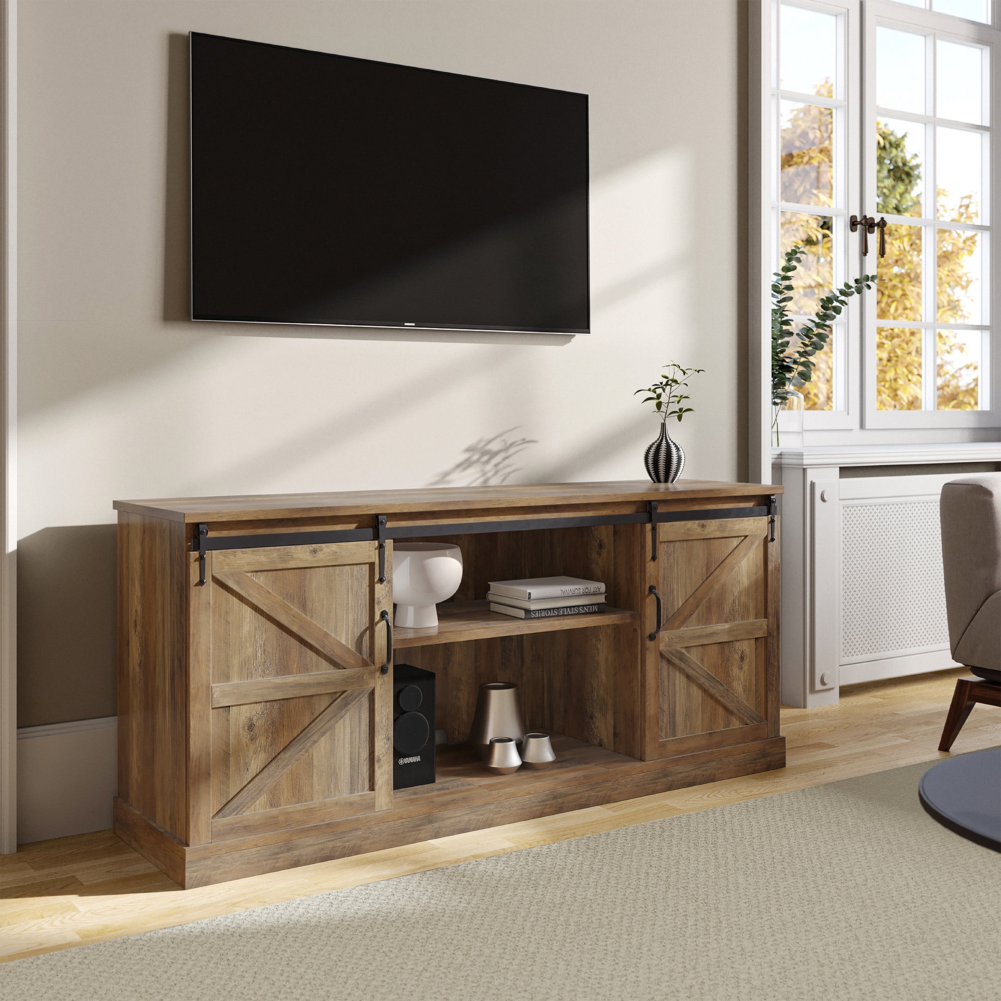 Buy Belleze Farmhouse Style 58 Inch TV Stand Console Table Storage For