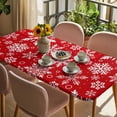 thumbnail image 3 of Red Christmas Table Cloths for 3 Foot Rectangle Tables, White Snowflake Merry Christmas Patio Waterproof Elastic Fitted Tablecloths, Washable Rectangular Table Cover for Camping, 3 of 8