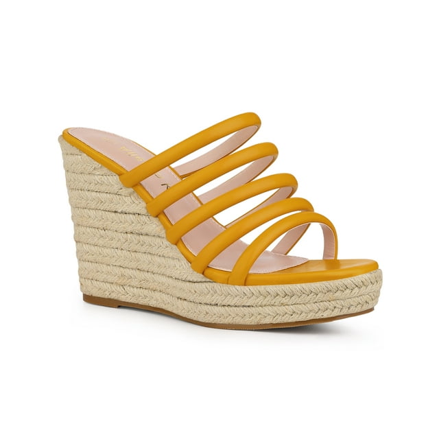 BLISSFUL STEP Sandales Compensées Espadrilles à Brides pour Femmes Jaune (Taille 5,5)