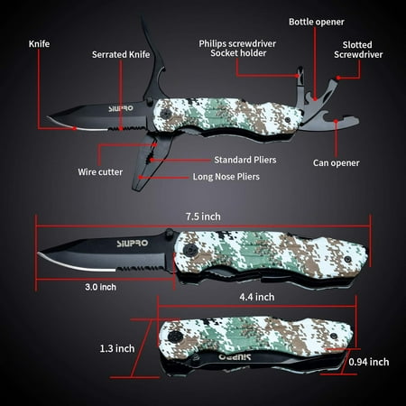 TRAHOO-Multitool Pocket Knife Set for Men Multipurpose Survival screwdriver set Multi Tool Tactical Pliers with Nylon Sheath for Camping Christmas Gifts for Dad Husband Camo