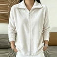 thumbnail image 2 of Women's Soft Fleece Zip Up Jacket Stand Collar Long Sleeve Casual Warm Coat Loose Lightweight Fall Winter Casual Outerwear with Pocket White, 2 of 5