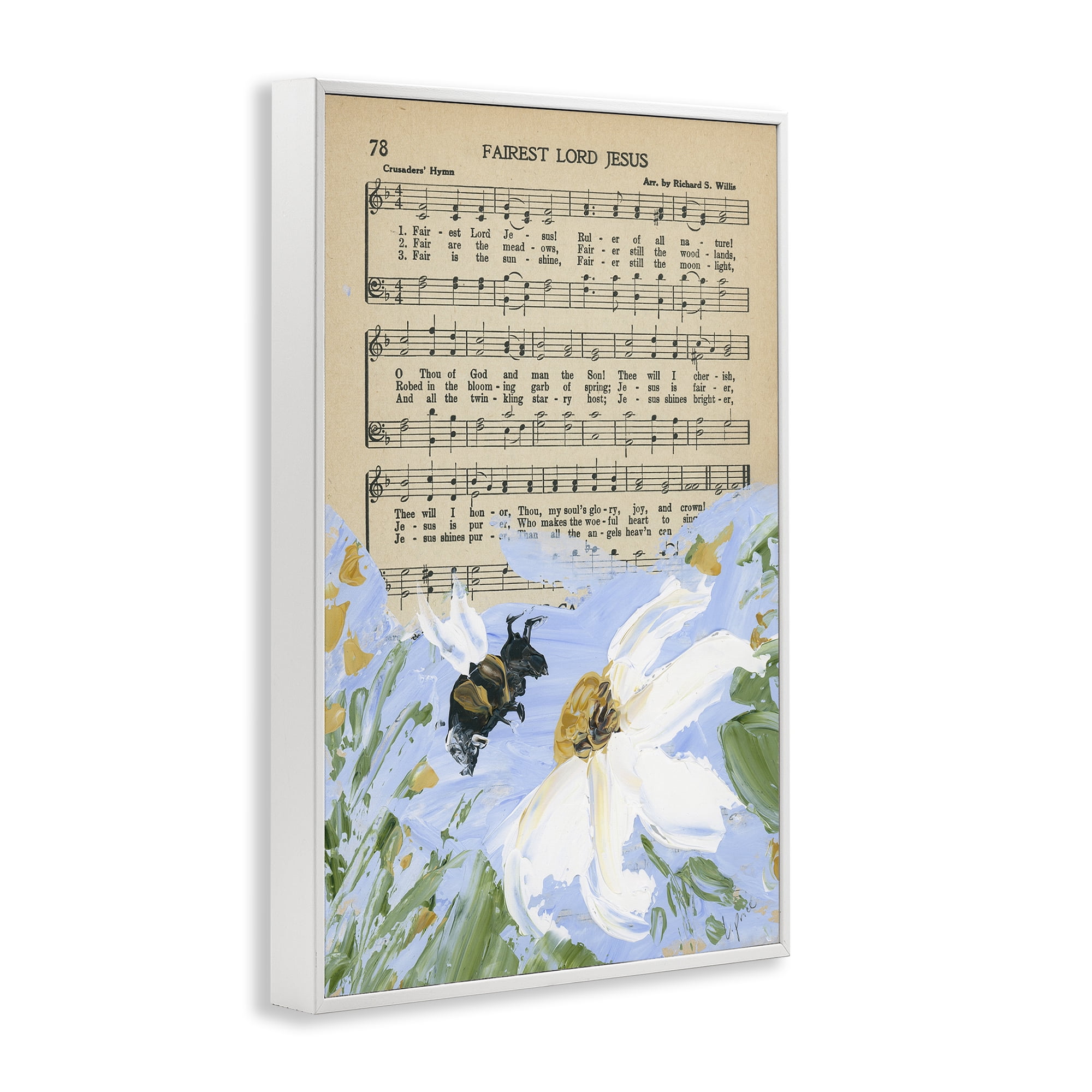 Stupell Industries Floral Music Hymn Religious Painting White Framed Art Print Wall Art, 20 x 30
