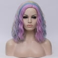 thumbnail image 2 of Unique Bargains Human Hair Wigs for Lady 14" Highlight Curly Wig with Wig Cap Blue Purple Multicolor Highlight, 2 of 6