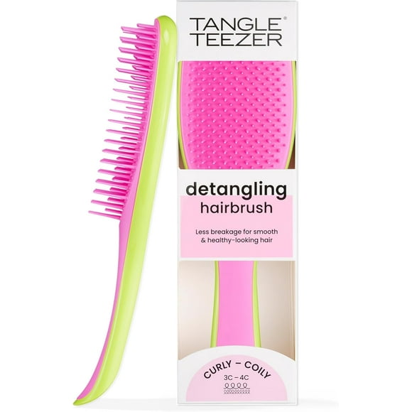 ERDS-Ultimate Detangler Naturally Curly Hair Brush, Dry & Wet Hairbrush, Reduces Frizz & Breakage, for 3C to 4C Curly Hair Types, Cyber Lime & Pink