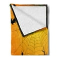 thumbnail image 2 of Spider Web Soft Flannel Fleece Throw Blanket, Halloween Themed Composition Pumpkin Leaves Trees and Bats, Cozy Plush for Indoor and Outdoor Use, 50" x 60", Orange Dark Green Black, by Ambesonne, 2 of 5