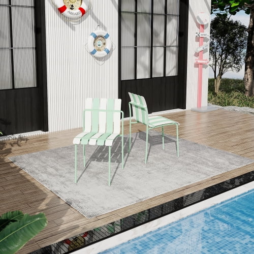 22" Sturdy Outside Chairs, Deck Chairs with Waterproof, Comfortable Outdoor Chairs with Ergonomic for Patio, Haze Green,White