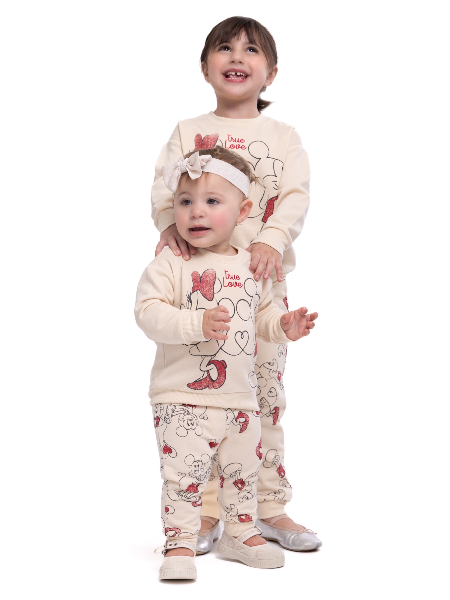 Disney Toddler Mickey and Minnie Sweethearts Valentine’s Day Crewneck Sweatshirt and Joggers Set, 2-Piece Set, Sizes 12M-5T